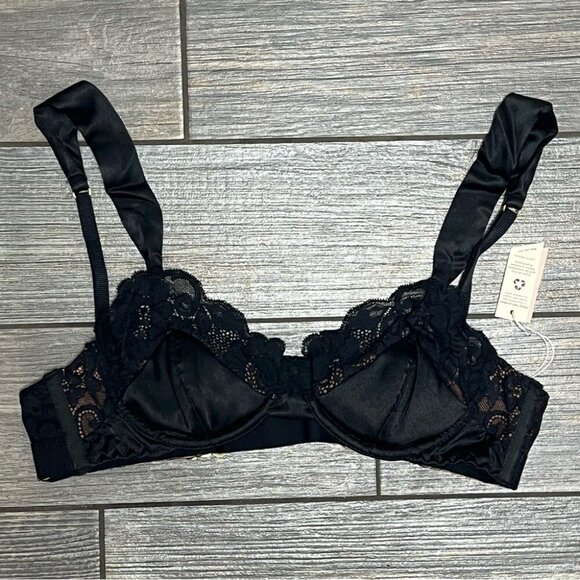 NWT $98 We Are HAH X Free People Bra 30-38D After Hours Black Lace Satin Push-up - Picture 4 of 14